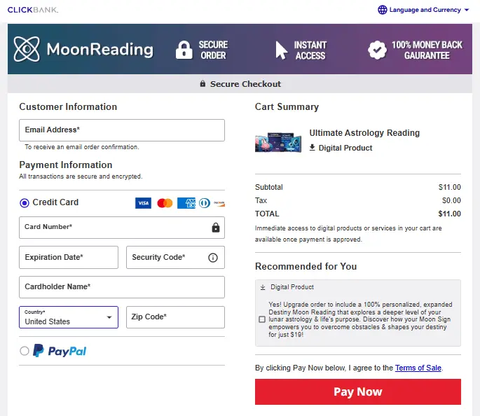 Moon Reading checkout